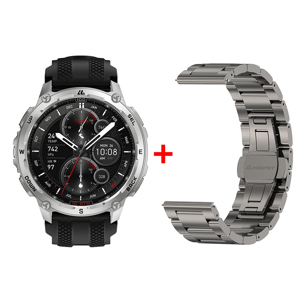 KOSPET Tank T4 Smart Watch for Men 6-Sat GPS Offline Maps 10ATM Waterproof Heart Rate Diving Skiing Hiking for Android iOS