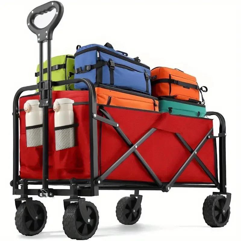 Heavy Duty Wagon Carts Foldable, Portable Wagons for Groceries, Beach Cart with All-Terrain Wheels Drink Holders, Utility Wagon