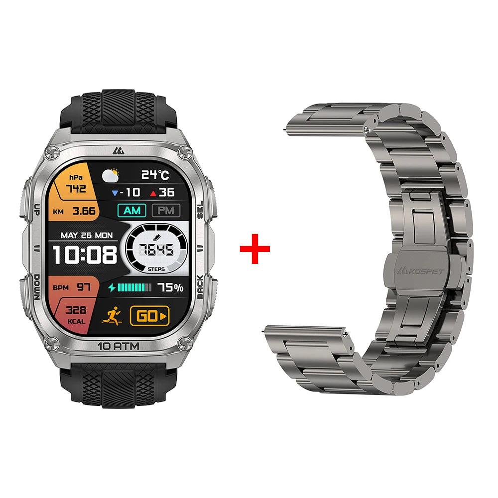 KOSPET Tank M4 Rugged Smart Watch Stainless Steel GPS Offline Maps 10ATM 45M Freediving 24/7 Health Monitor for Android iOS