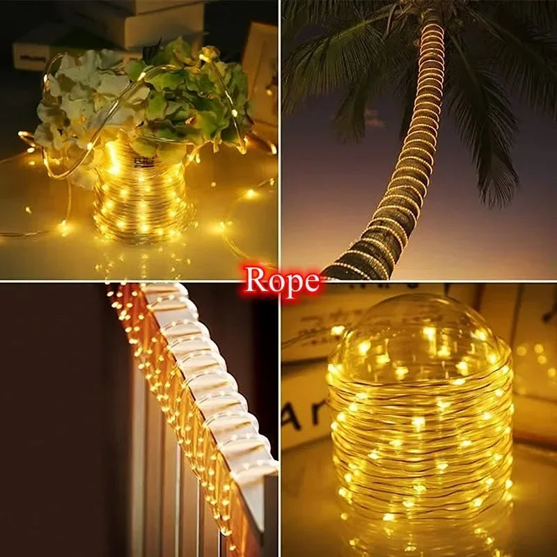 LED Solar Strip Rope Tube Fairy Light Solar Powered Garland String Light Christmas Decor for Outdoor Garden Lawn Tree Yard Fence