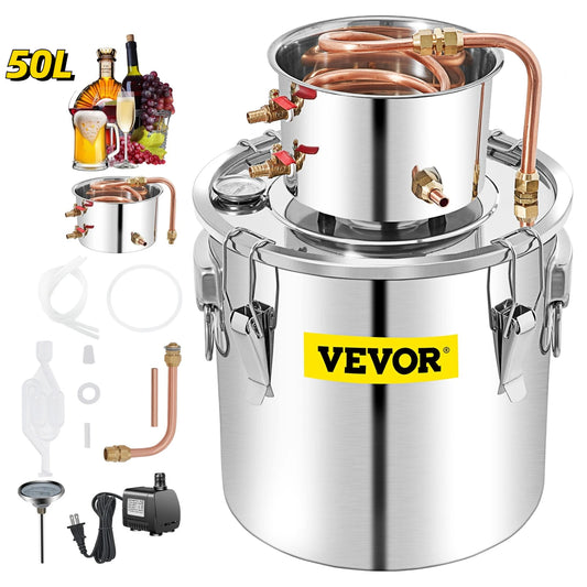 SucceBuy 50L Moonshine Still Alcohol Distiller w/ Water Pump Stainless Copper  Home Brew Ethanol Wine Essential Oil Brewing Kit