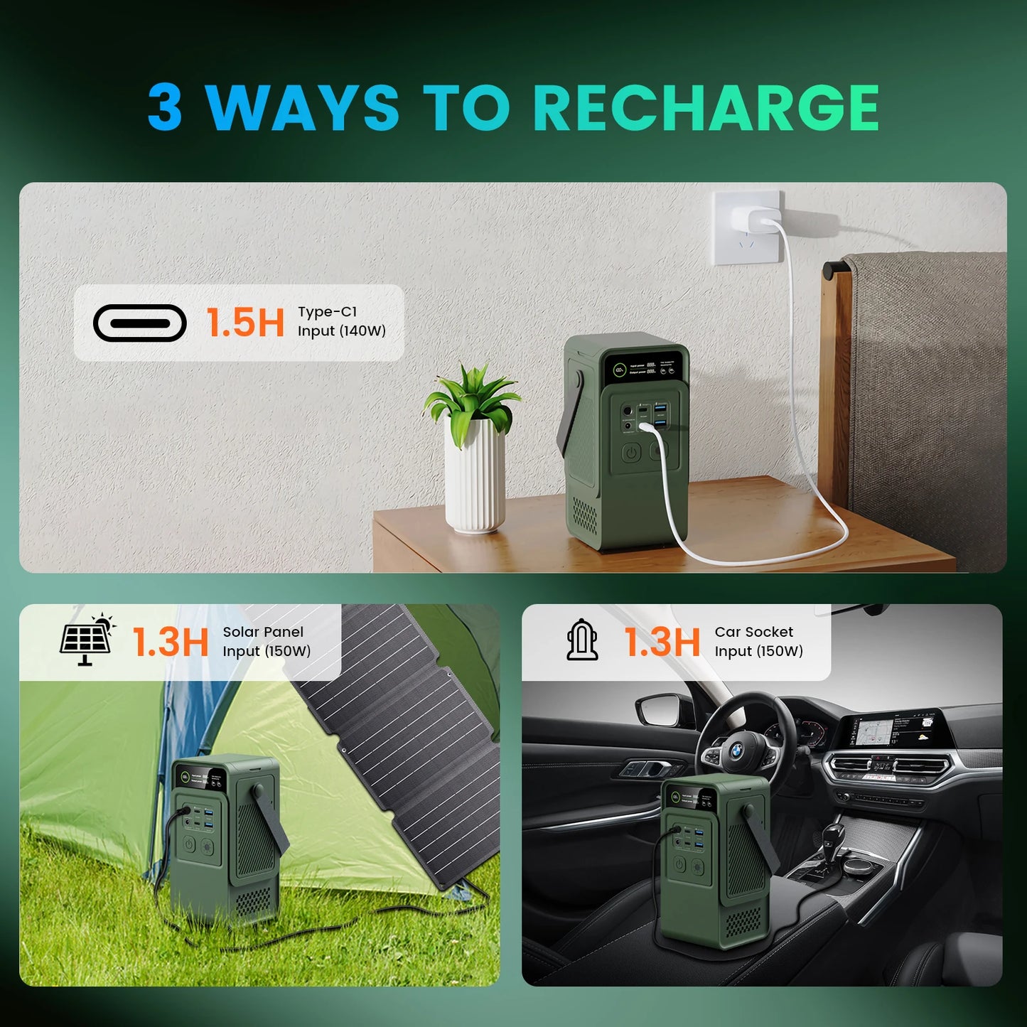CTOLITY 200W Power Station Camping 192Wh Lifepo4 Power Bank 60000mAh Portable Charger Battery Emergency Power USB TYPE-C Port