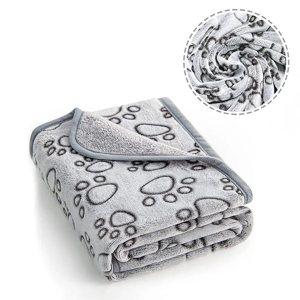 Flannel Dog Blanket Paw Print for Dog Cat Pet Sleep Mat Washable Pet Throw for Sofa Bed Car Seat