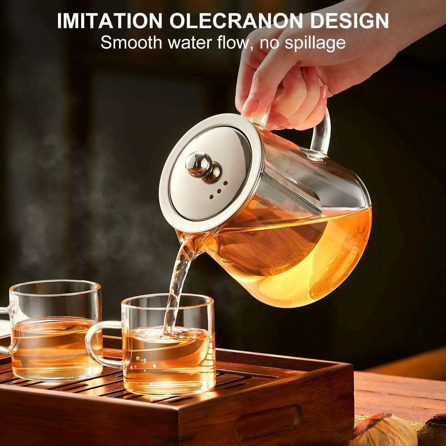 Glass Teapot Stovetop with Removable 18/8 Stainless Steel Infuser, suitable for camping