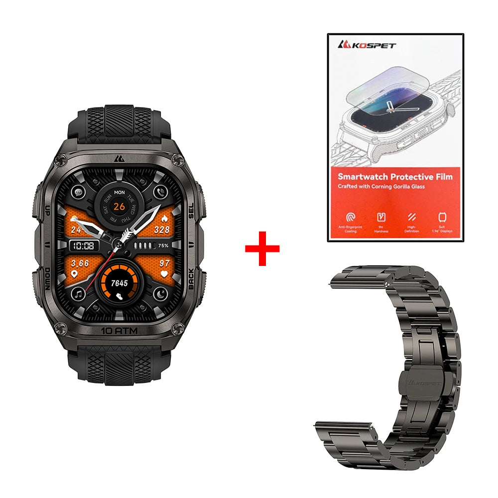 KOSPET Tank M4 Rugged Smart Watch Stainless Steel GPS Offline Maps 10ATM 45M Freediving 24/7 Health Monitor for Android iOS