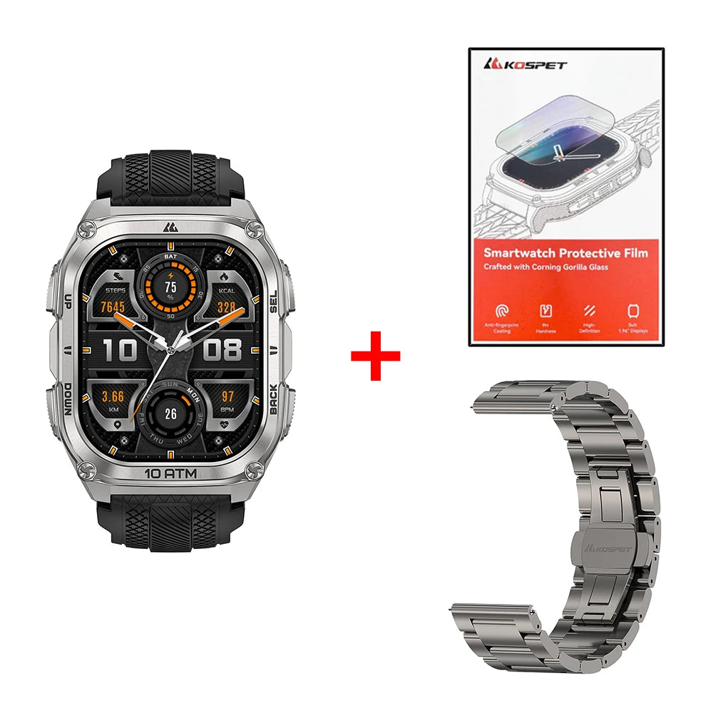 KOSPET Tank M4 Rugged Smart Watch Stainless Steel GPS Offline Maps 10ATM 45M Freediving 24/7 Health Monitor for Android iOS