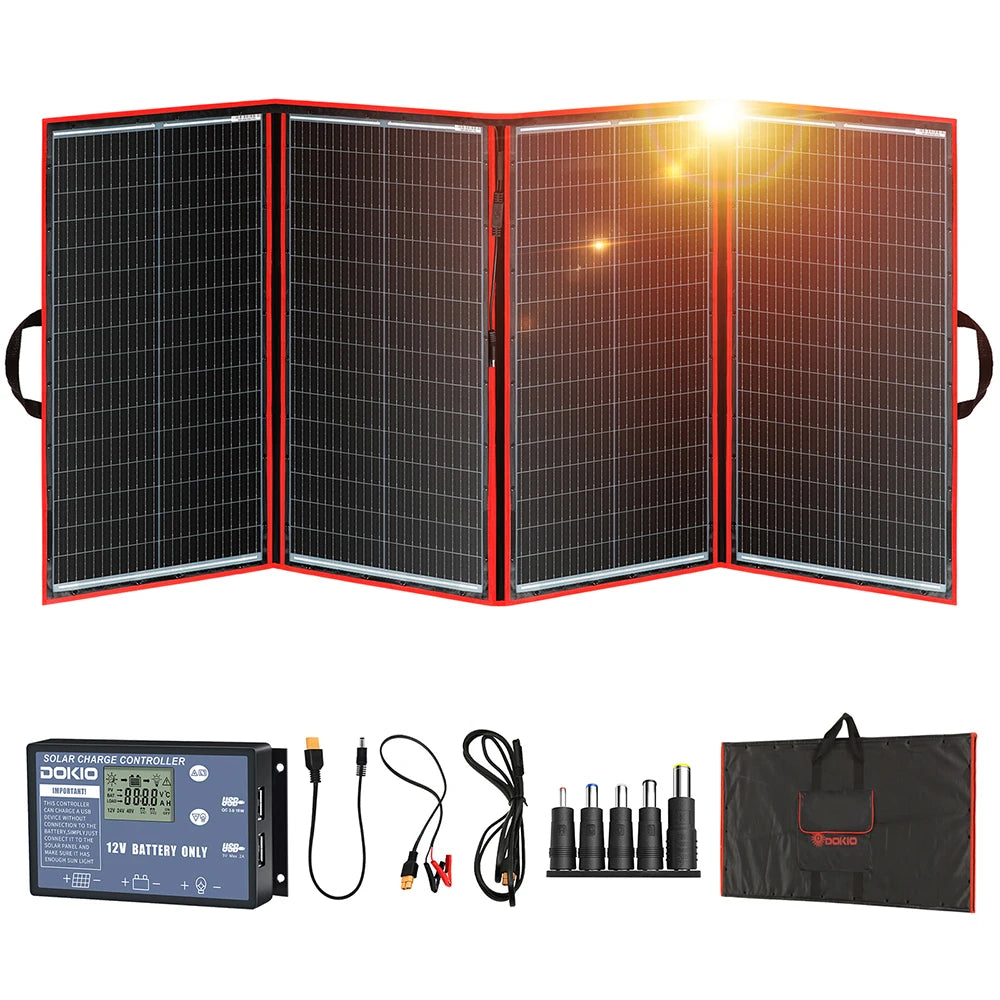 Dokio Portable Foldable Solar Panel  300W with 12V Controller Suitable for Family Camping Trips