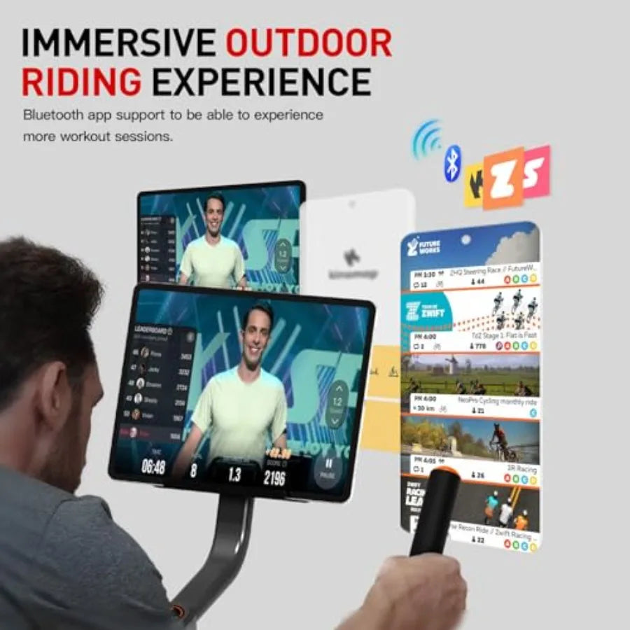 Indoor stationary exercise bike for home fitness with 350 lb weight capacity magnetic resistance workout bike featuring Bluetoo