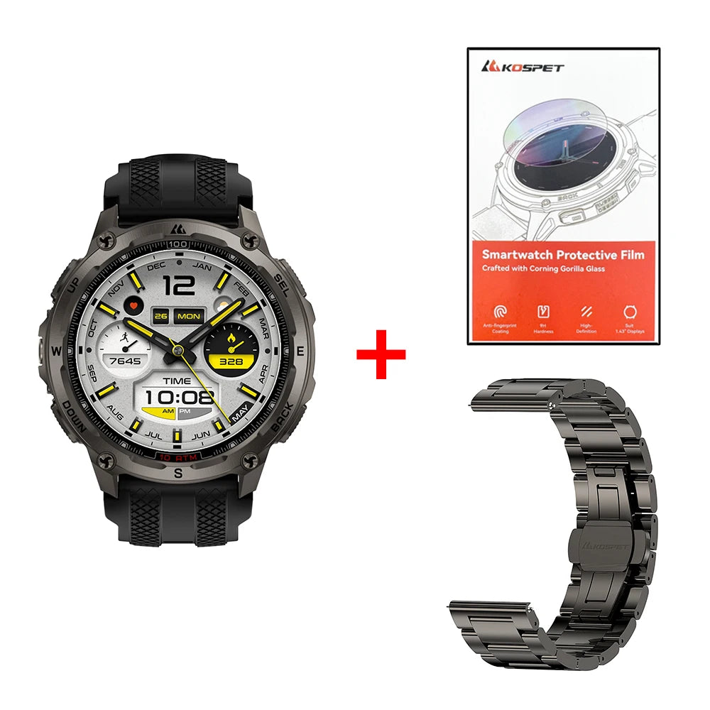 KOSPET Tank T4 Smart Watch for Men 6-Sat GPS Offline Maps 10ATM Waterproof Heart Rate Diving Skiing Hiking for Android iOS