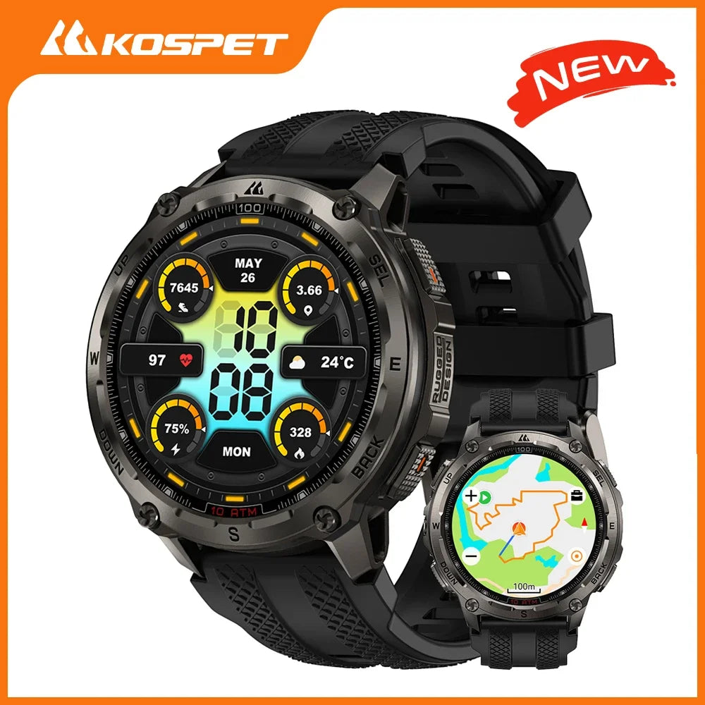 KOSPET Tank T4 Smart Watch for Men 6-Sat GPS Offline Maps 10ATM Waterproof Heart Rate Diving Skiing Hiking for Android iOS