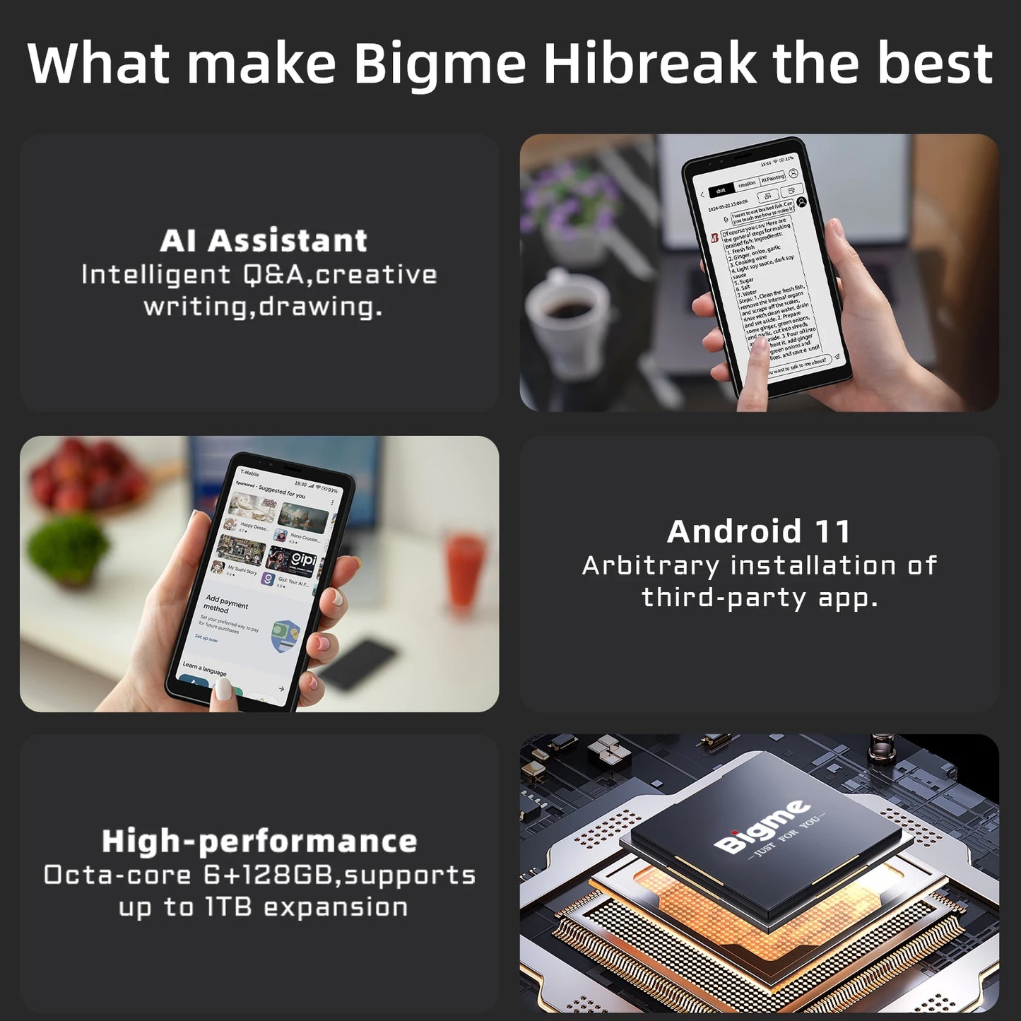 BIGME Hibreak Ebook Reader 5.84-inch E-ink Smartphone Electronic Book Ereader Android 11 Support Google Play e ink phone Tablet