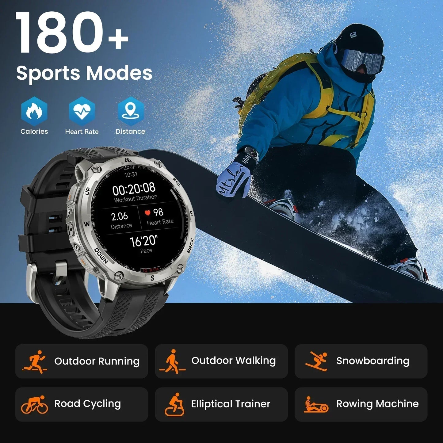 KOSPET Tank T4 Smart Watch for Men 6-Sat GPS Offline Maps 10ATM Waterproof Heart Rate Diving Skiing Hiking for Android iOS