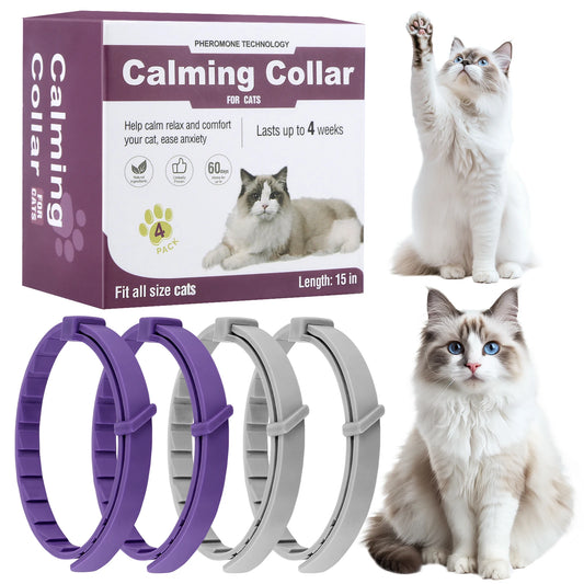 4Pcs Cat Calming Collar Cat Pheromone Collar Adjustable Comfort Cat Calm Collar Anti-Anxiety Helps with Aggression Pet Supplies