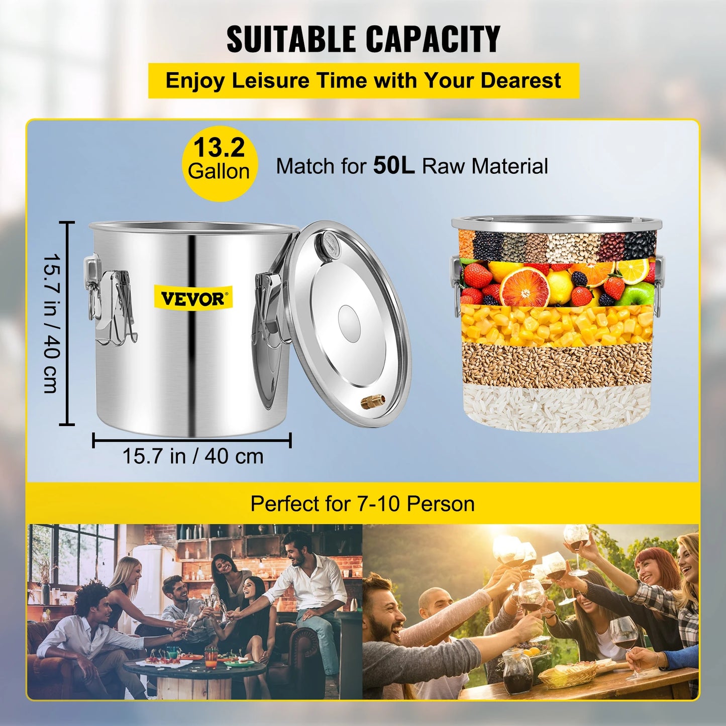 SucceBuy 50L Moonshine Still Alcohol Distiller w/ Water Pump Stainless Copper  Home Brew Ethanol Wine Essential Oil Brewing Kit
