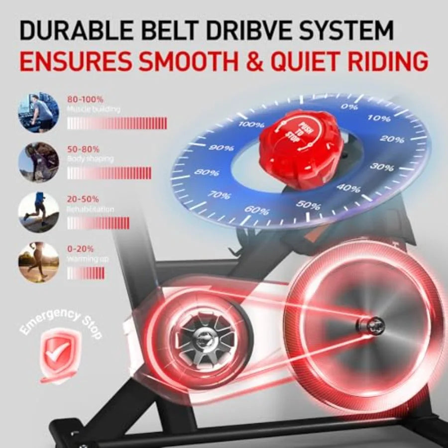 Indoor stationary exercise bike for home fitness with 350 lb weight capacity magnetic resistance workout bike featuring Bluetoo