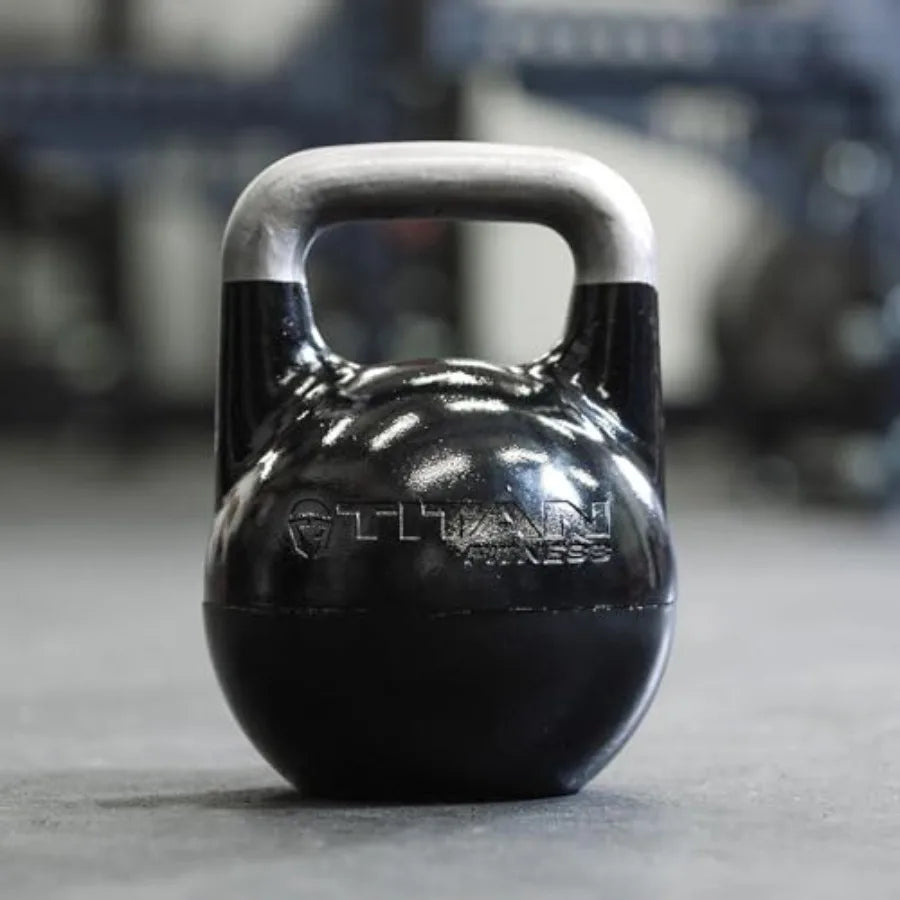 Titan Fitness Adjustable Competition Kettlebell 12-32 KG with Ergonomic Smooth Grip Handle and Flat Base Design for Floor Exerc