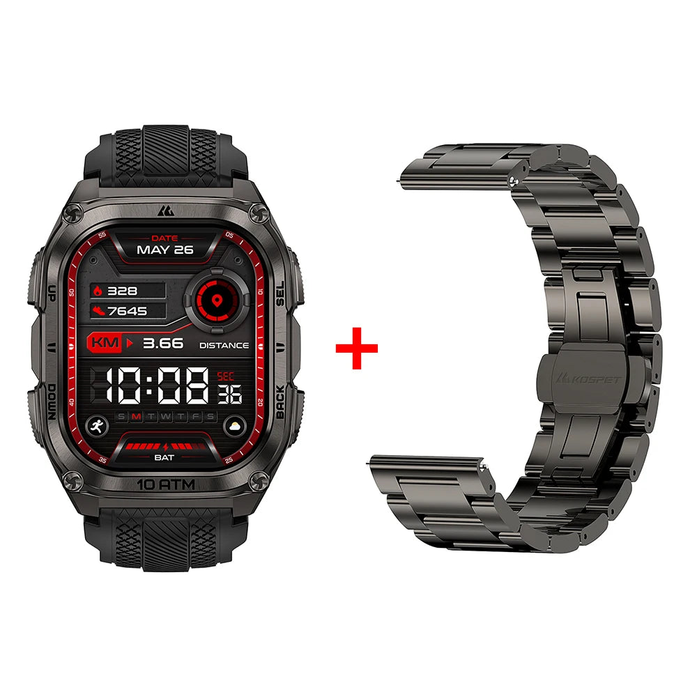 KOSPET Tank M4 Rugged Smart Watch Stainless Steel GPS Offline Maps 10ATM 45M Freediving 24/7 Health Monitor for Android iOS