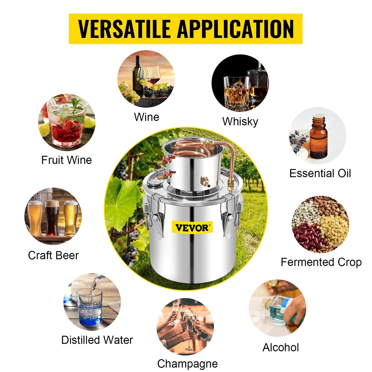 SucceBuy 50L Moonshine Still Alcohol Distiller w/ Water Pump Stainless Copper  Home Brew Ethanol Wine Essential Oil Brewing Kit