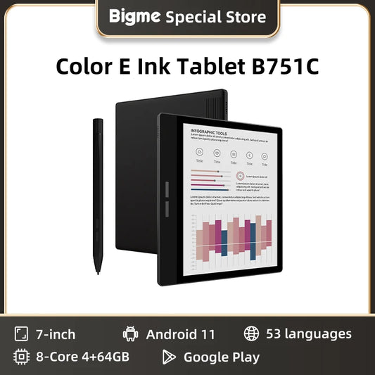 BIGME B751C Ebook Reader, 7 inch Color E-ink Screen Tablet, Portable Electronic Book ereader, Android 11 OS, support Google Play